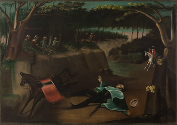 La muerte de Sucre (1836)Pedro José FigueroaPintura, óleo sobre tela, 139.5 x 200 cm.Colección de Arte Banco de la República
