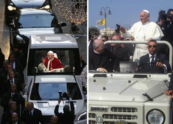 En contraste con su antecesor Joseph Ratzinger, Francisco viaja en camperos Fiat sin ningún blindaje.