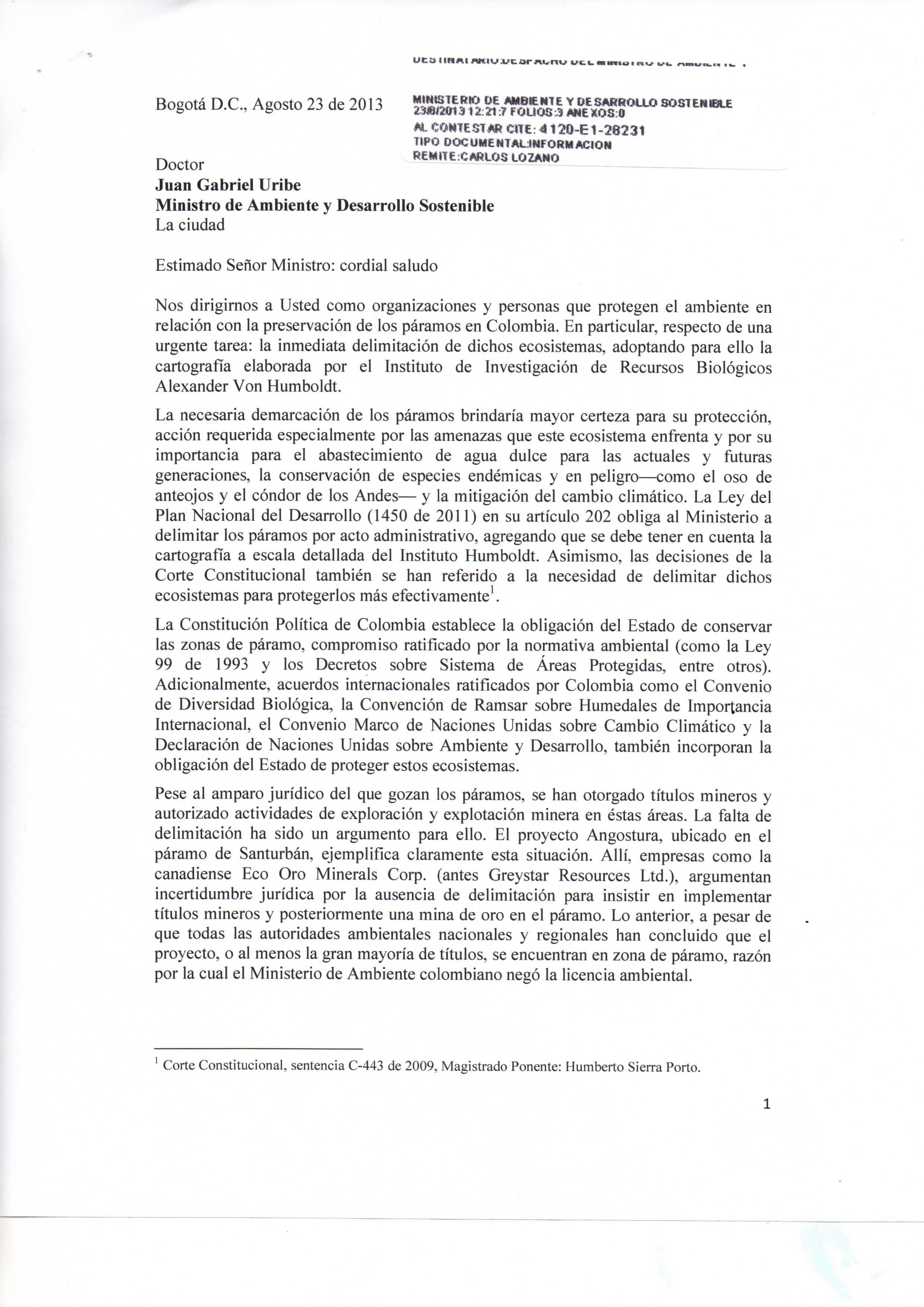 Carta de ambientalistas al min. de Ambiente - -- Las2orillas 1_Page_1