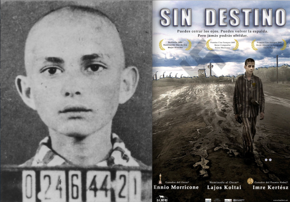 Kertész fue llevado a los campos nazis en 1944. Su novela Sin Destino, es un relato autobiográfico de su desdichada experiencia. Fue llevada al cine or el hungaro Lajos Koltai, que tuvo un reparto con dos ganadores del Oscar.