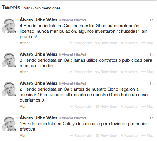 "Nuestros muertos no son mártires para su campaña" - -- Las2orillas Tweets Uribe