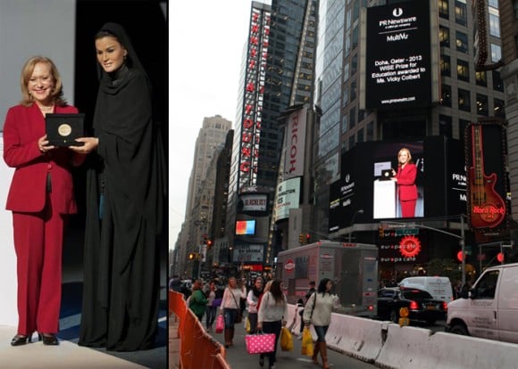En 2013 recibió el  Premio WISE en Educación por lo que el Times Square de Nueva York le regaló una de sus pantallas