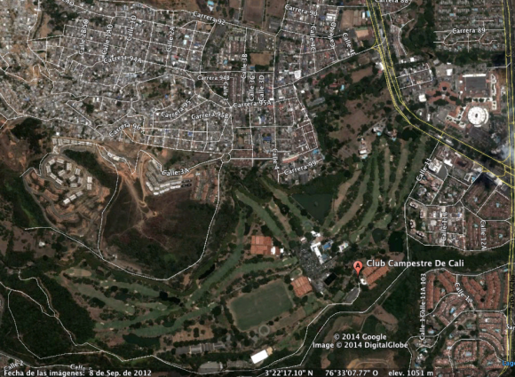 Contexto del Club Campestre de Cali. Imagen desde Google Earth.