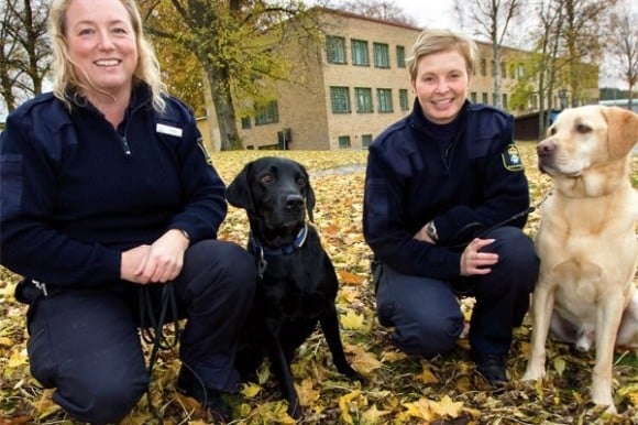 Guardianas suecas con perros detectores de drogas. Foto internet.