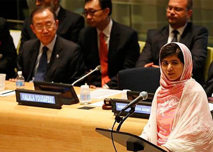 Malala hablando frente a la ONU en 2013