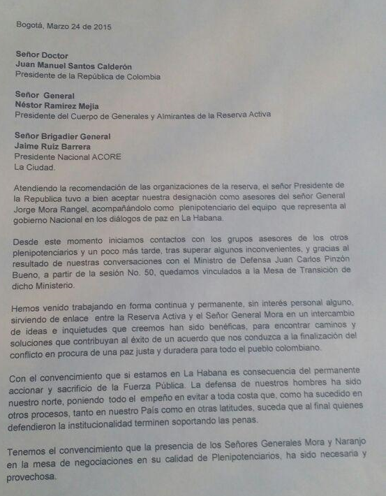 Con esta carta los tres militares asesores del General Mora se van de los diálogos - -- Las2orillas carta-01
