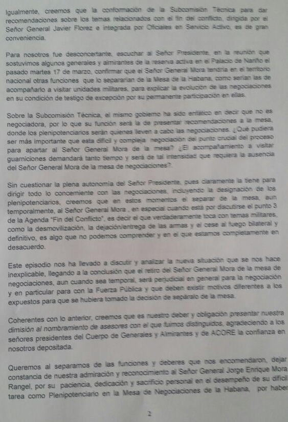 Con esta carta los tres militares asesores del General Mora se van de los diálogos - -- Las2orillas carta-02
