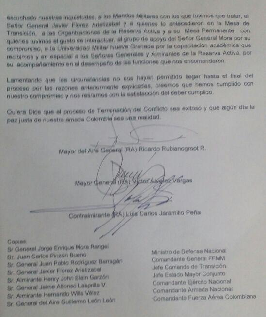Con esta carta los tres militares asesores del General Mora se van de los diálogos - -- Las2orillas carta-03