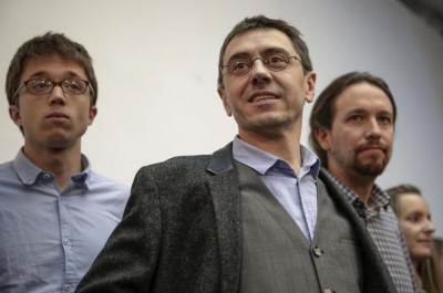 Iglesias (dr.), con Errejón (iz.) y Monedero: los fundadores de Podemos