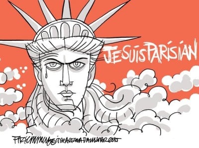 #JeSuisParis, las caricaturas - -- Las2orillas David Fitzsimmons, diseñador americano, vincula a la estatua de la Libertad