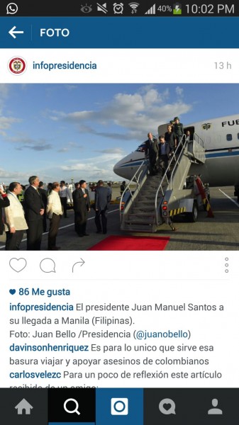 Presidente Santos y primera dama aterrizando en Filipinas en el FAC 001