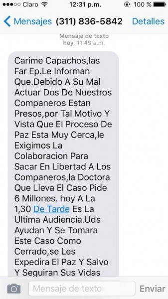 Las amenazas continúan por WhatsApp y por medio de llamadas telefónicas. Incluso, en días pasados le enviaron a su casa un sufragio.