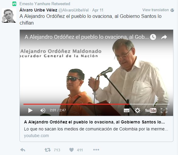 Uribe respalda a Ordónez
