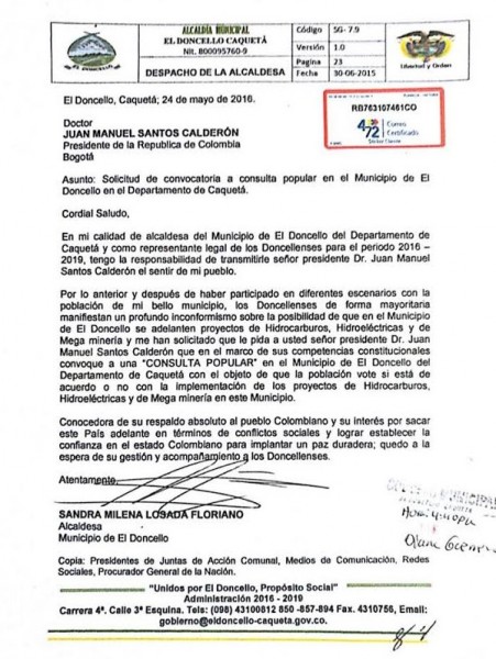 Alcaldesa de El Doncello solicita consulta popular sobre intervención petrolera - -- Las2orillas caqueta