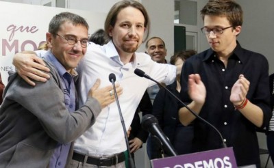 Monedero (iz), Iglesias, Errejón (dr.): fundadores de Podemos