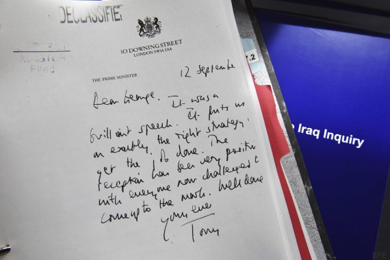 Detalle de una de las cartas de Blair a Bush. Foto: EFE/JEFF J MITCHELL/ POOL