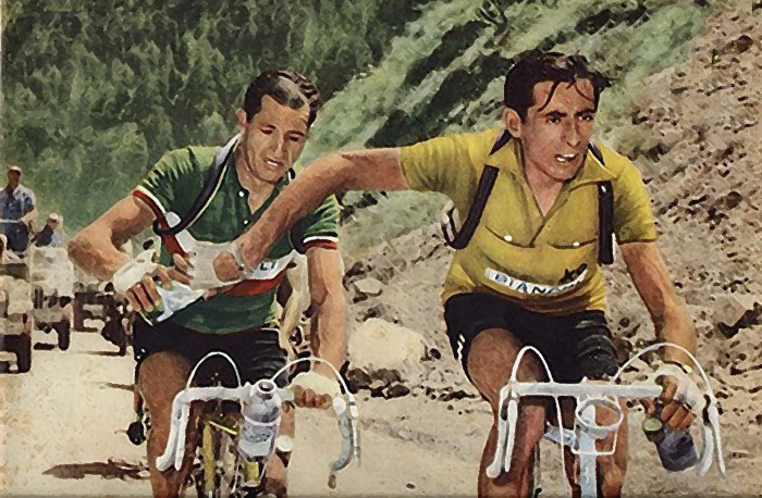 Gino Bartali y Fausto Coppi. 64 años después continúa el debate: '¿quién estaba dando el bidón a quién?'