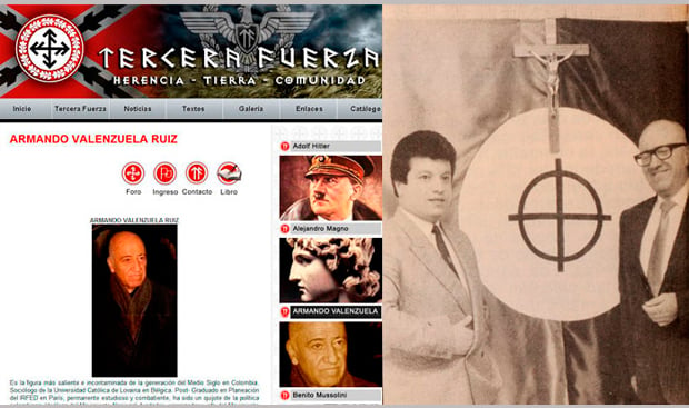 A la izquierda: página de Internet de Tercera Fuerza en la que se referencia a Valenzuela como un símbolo, dentro de la organización. A la derecha: Fernando Vargas y Valenzuela, posando junto a la bandera de Morena, en 1989.