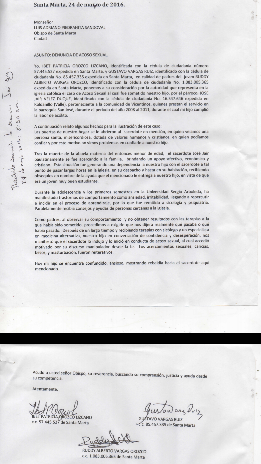  - Acoso sexual de un sacerdote en Santa Marta a uno de sus monaguillos