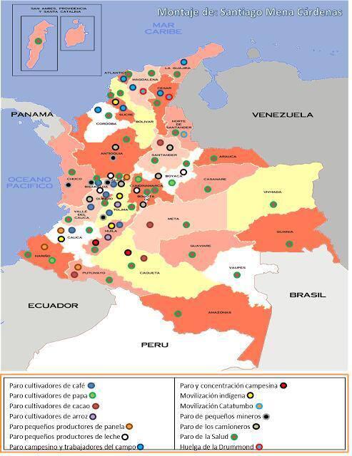 Puntos de concentración del Paro Nacional Agrario y Popular