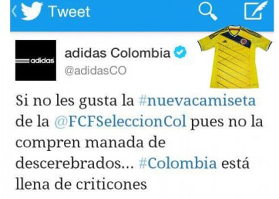 Adidas llamó descerebrados a los colombianos