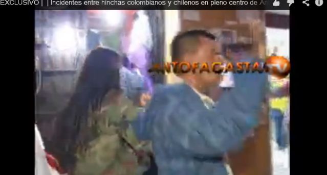 A puño y piedra se enfrentaron hinchas Colombianos y Chilenos