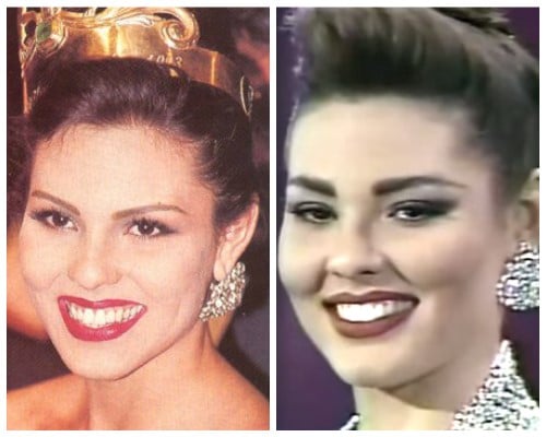 A la izquierda, recién coronada Miss Colombia. A la derecha, en Miss Universo.