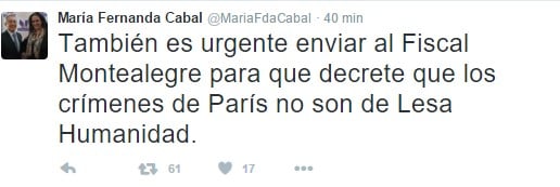 María Fernanda Cabal alerta con trinos al Fiscal y negociadores de La Habana sobre el terrorismo