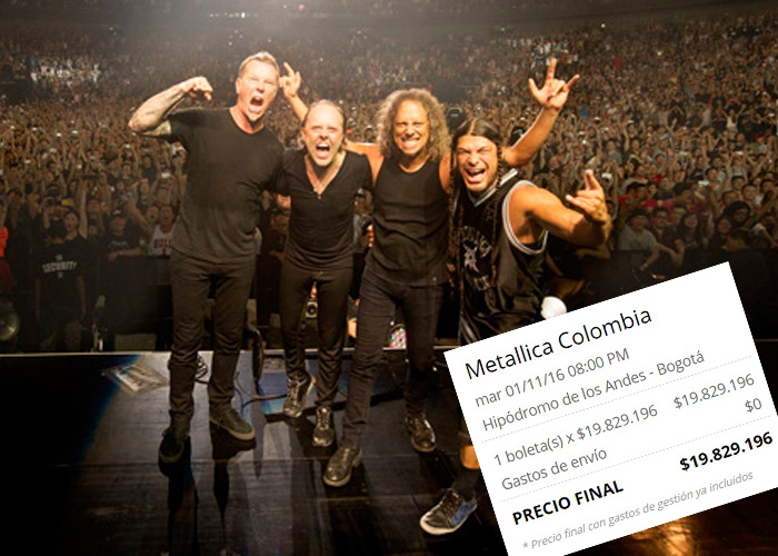 Boletas para Metallica en Colombia: revendidas en internet hasta por 19 millones