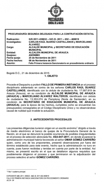  - Fallos de la Procuraduria que nunca llegaran Arauca "La tierra del Olvido"