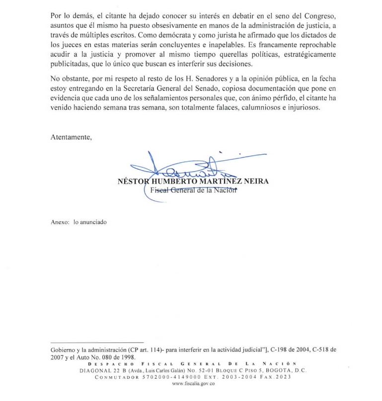  - Las respuestas del Fiscal al cuestionario del Senador Robledo sobre Odebrecht