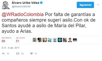  - Uribe estuvo, como ex presidente, detrás del asilo de la ex directora del DAS en Panamá
