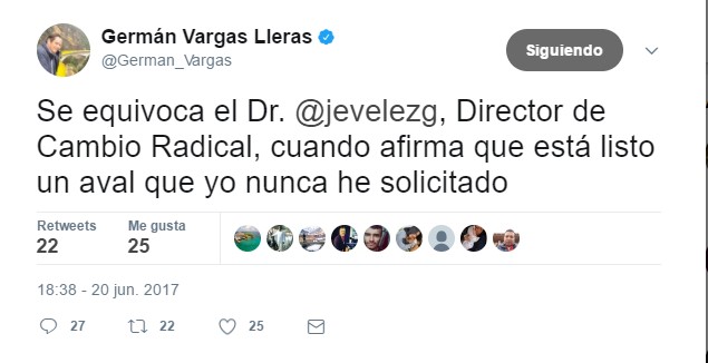  - Encabritada de Vargas Lleras contra su pupilo, el director de Cambio Radical