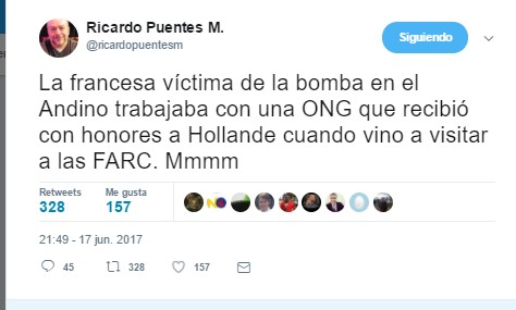  - Los trinos mas espeluznantes de los fanáticos uribistas contra la francesa muerta en el Andino
