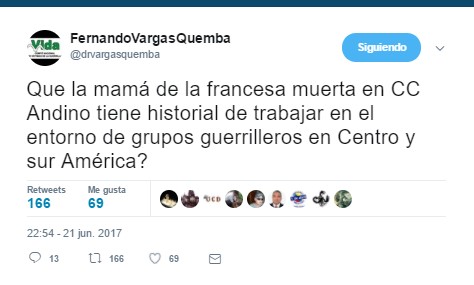  - Los trinos mas espeluznantes de los fanáticos uribistas contra la francesa muerta en el Andino