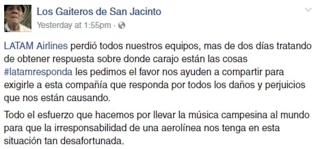  - La aerolínea Latam habría perdido los instrumentos y equipos de Los Gaiteros de San Jacinto