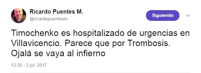  - Los uribistas que le desearon la muerte a Timochenko