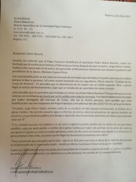  - "El cura que beatificaron decía que mi papá había que matarlo para que se fuera al infierno", Gloria Gaitán