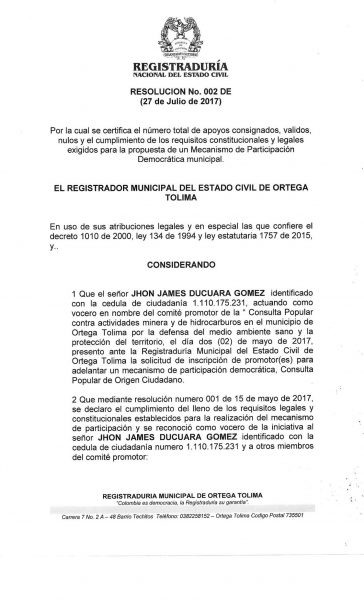  - La consulta popular en Ortega (Tolima)