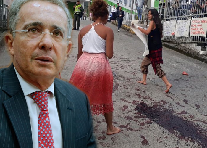 VIDEO: Tripas y sangre para despedir a Uribe de la Universidad de Manizales
