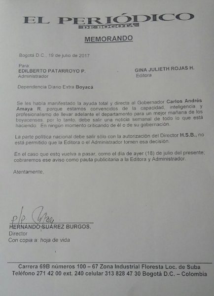  - ¿Gobernación de Boyacá censura a los medios locales?