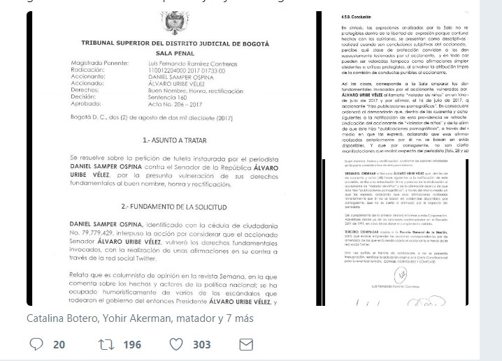  - La orden judicial que obliga a Uribe a retractarse