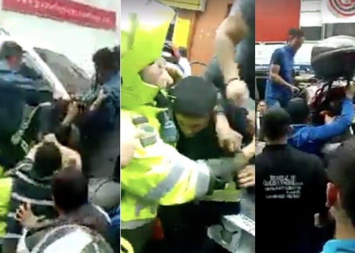 Video: A golpes cogieron a policías y chofer de grúa (armado) por una multa
