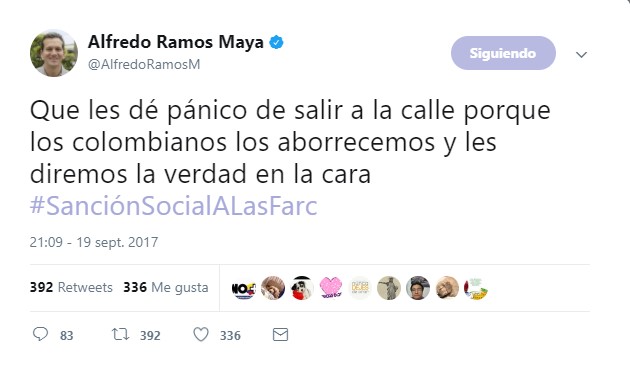  - El senador uribista, esposo de la mujer que confundió a un jubilado con uno de las Farc, sigue agitando el odio en redes