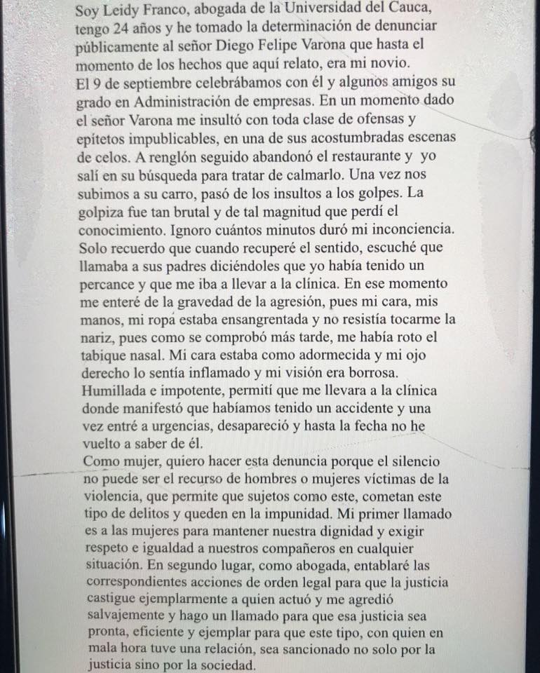  - "Mi novio me dio una golpiza brutal y después desapareció": la pesadilla de una joven en Popayán