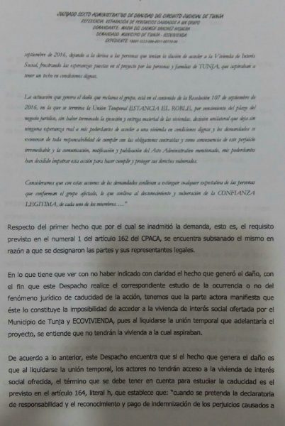 - Acción de grupo admitida en Tunja para el caso de la Estancia el Roble