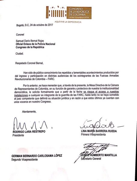  - El portazo en el Congreso de Rodrigo Lara a los miembros del partido Farc