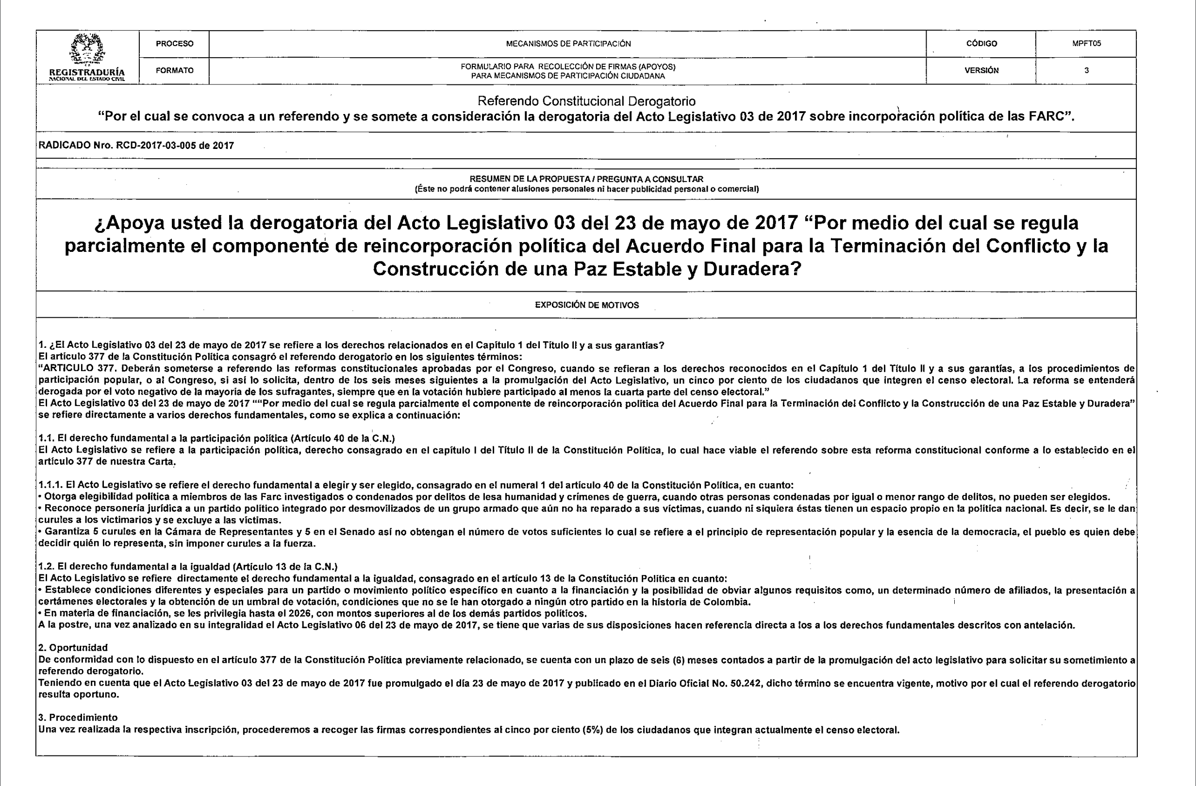  - Circulan ya los 3 formularios con los que el uribismo busca tumbar la JEP
