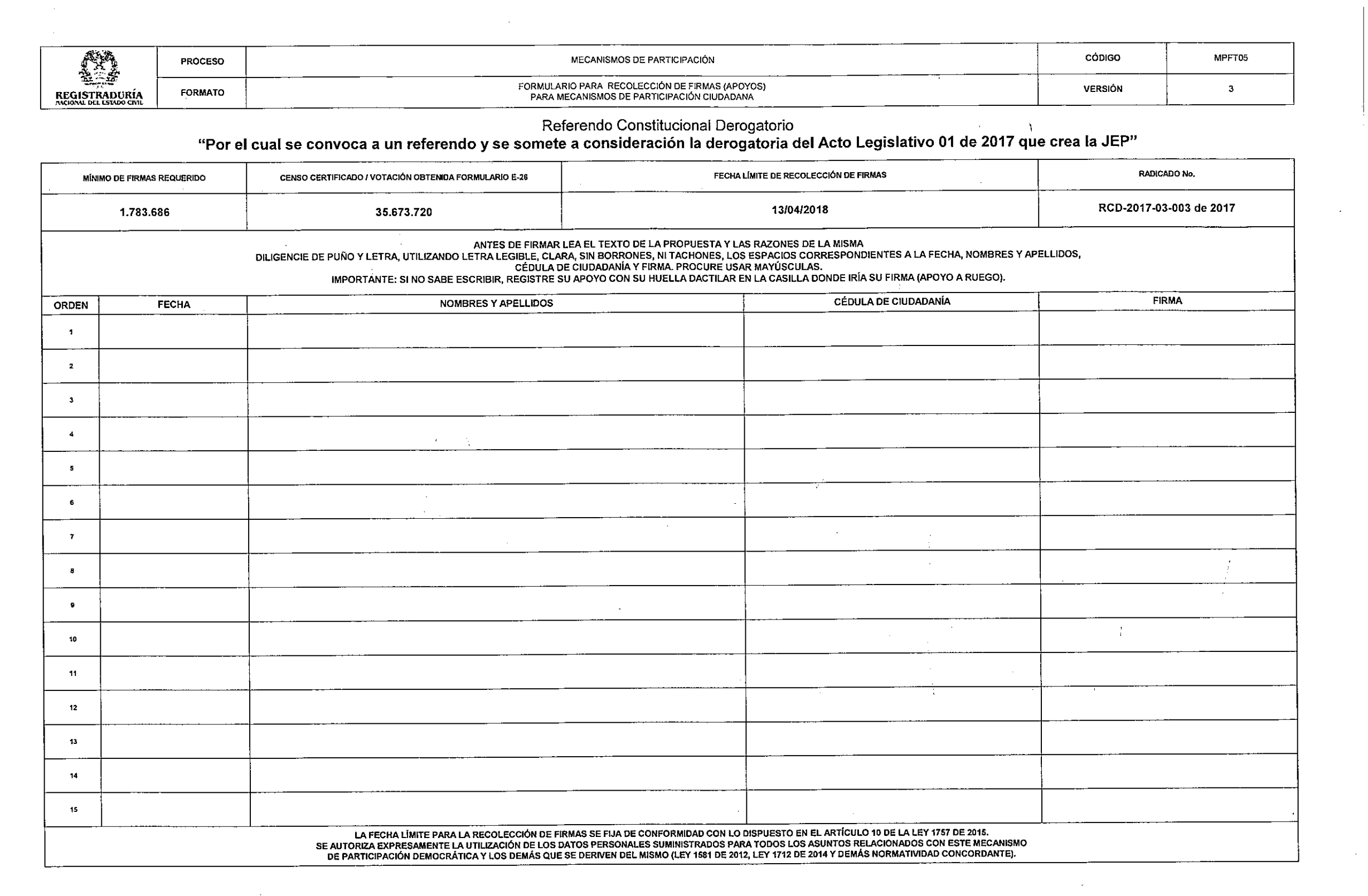  - Circulan ya los 3 formularios con los que el uribismo busca tumbar la JEP