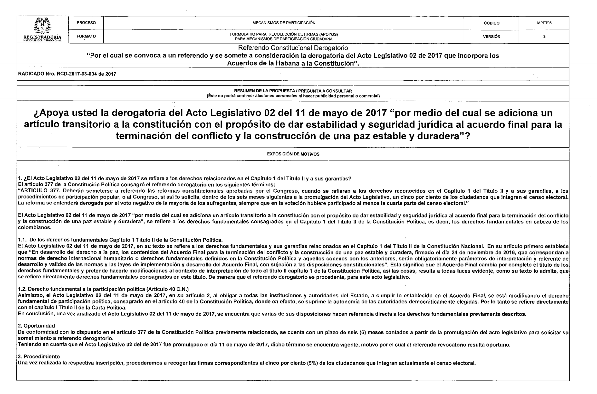  - Circulan ya los 3 formularios con los que el uribismo busca tumbar la JEP